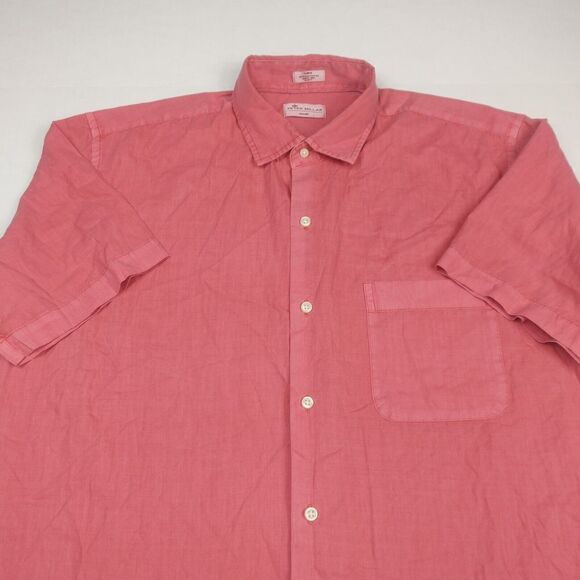 Peter Millar Mens Silk Blend Button Shirt Pink Short Sleeve Casual Top Large - Picture 2 of 10